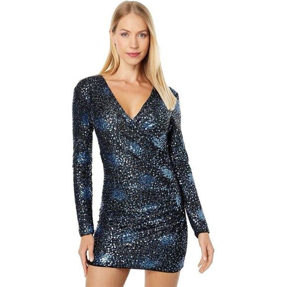 Bardot Blue Sequin Wrap Dress - Size M - NWT - Picture 1 of 9